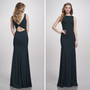 Theia Bianca Gown Open Twist Back Hunter Green Sleeveless Maxi High Neck Dress 4